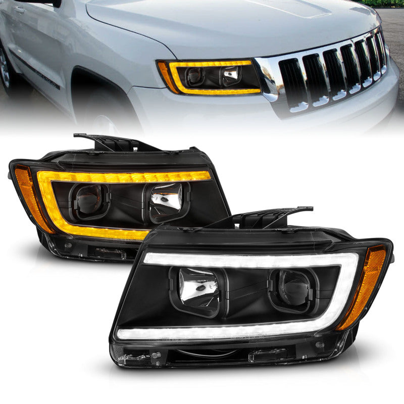 ANZO 11-13 Jeep Grand Cherokee (Factory Halogen Only) Projector Headlights w/Light Bar Swtchbk Black-SR1 Performance