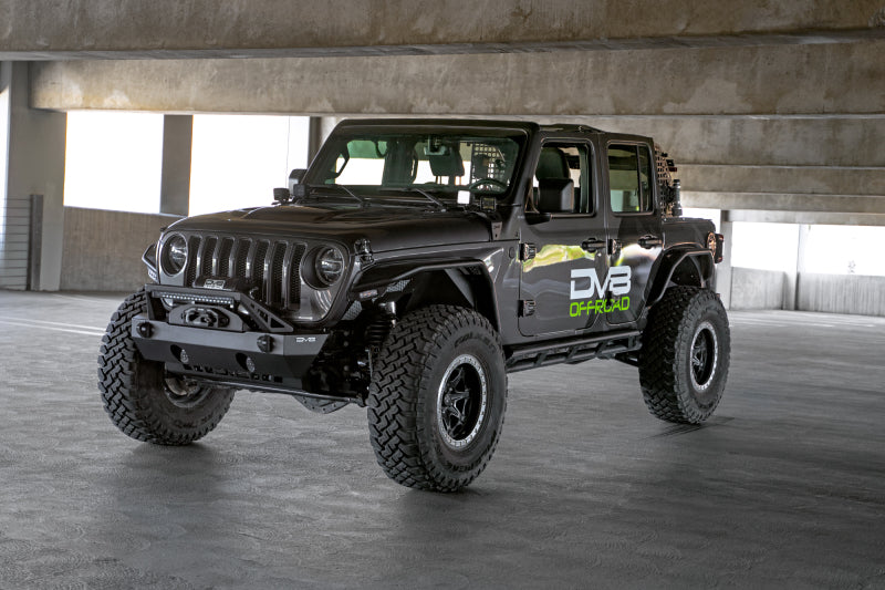DV8 Offroad FS-25 Stubby Front Bumper with Plated Bull Bar for Jeep Wrangler & Gladiator