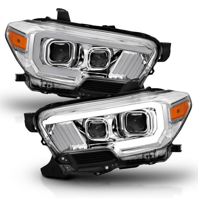 ANZO 2016-2017 Toyota Tacoma Projector Headlights w/ Plank Style Design Chrome/Amber w/ DRL-SR1 Performance