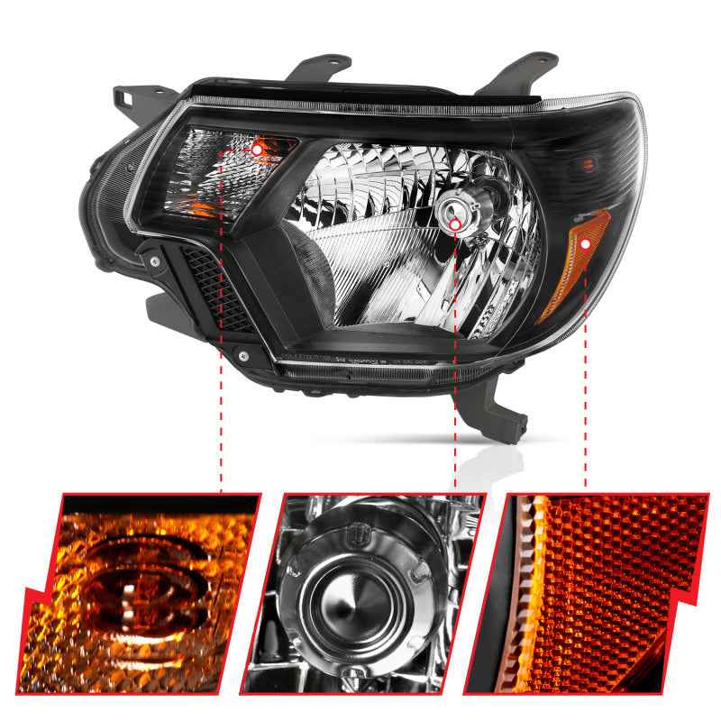 ANZO 2012-2015 Toyota Tacoma Crystal Headlights Black-SR1 Performance