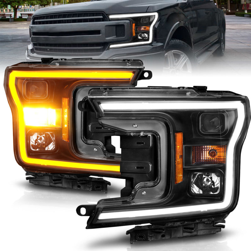 ANZO 2018-2020 Ford F-150 Projector Headlight w/ Plank Style Switchback Black Housing-SR1 Performance