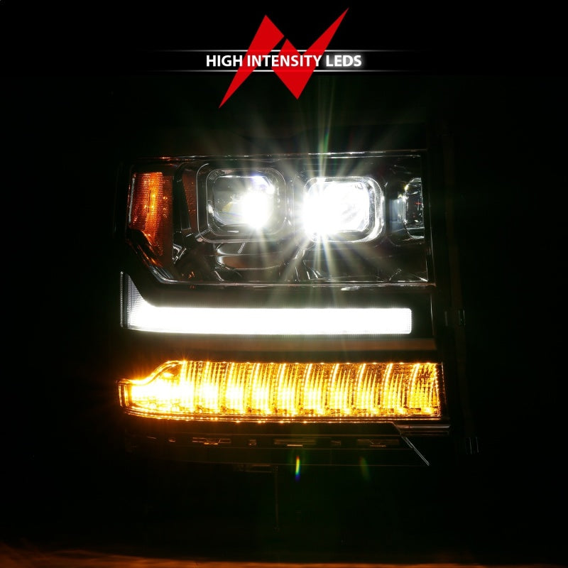 ANZO 16-18 Chevrolet Silverado 1500 LED Projector Headlights w/Plank Style Switchback Chrome w/Amber-SR1 Performance