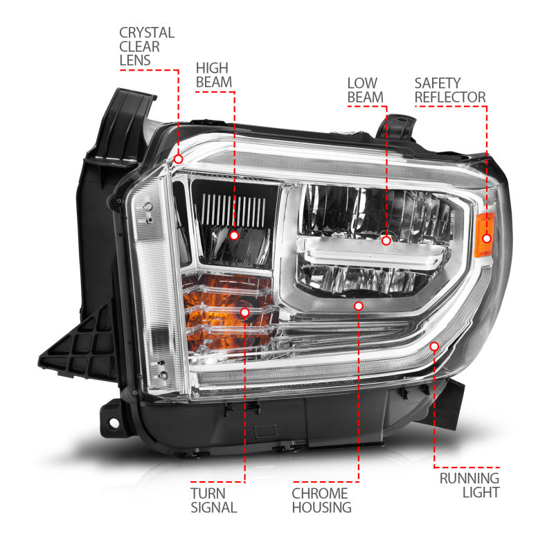 ANZO 2014-2021 Toyota Tundra LED Crystal Headlights w/ Switchback Chrome Housing w/ DRL-SR1 Performance