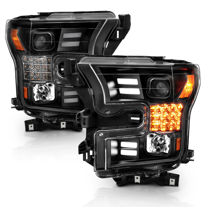 ANZO 15-17 Ford F-150 Project Headlights w/ Plank Style Design Black w/ Amber Sequential Turn Signal-SR1 Performance
