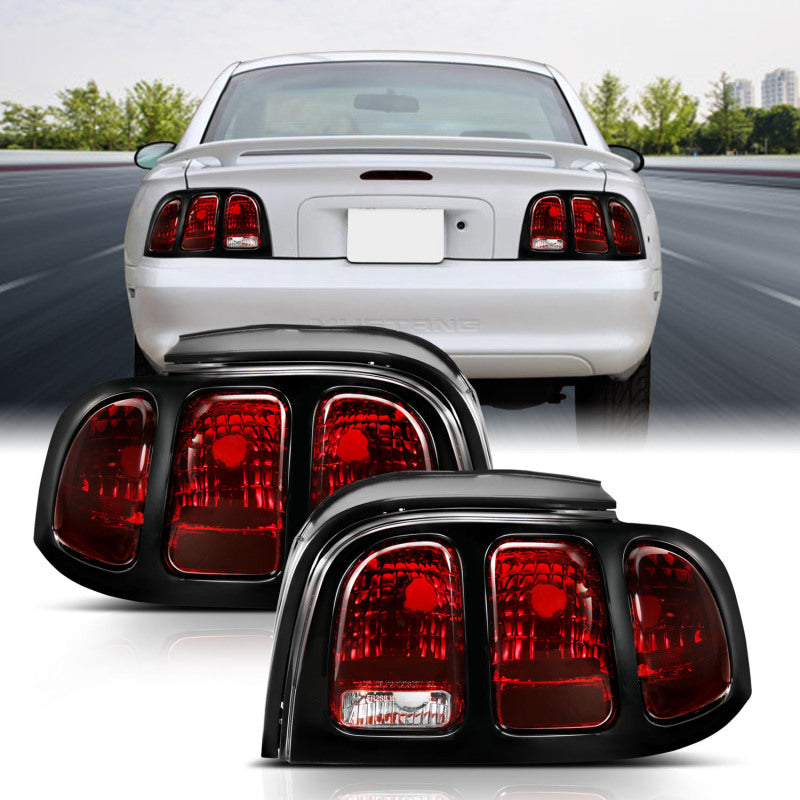 ANZO 1994-1998 Ford Mustang Taillight Dark Red Lens (OE Style)-SR1 Performance