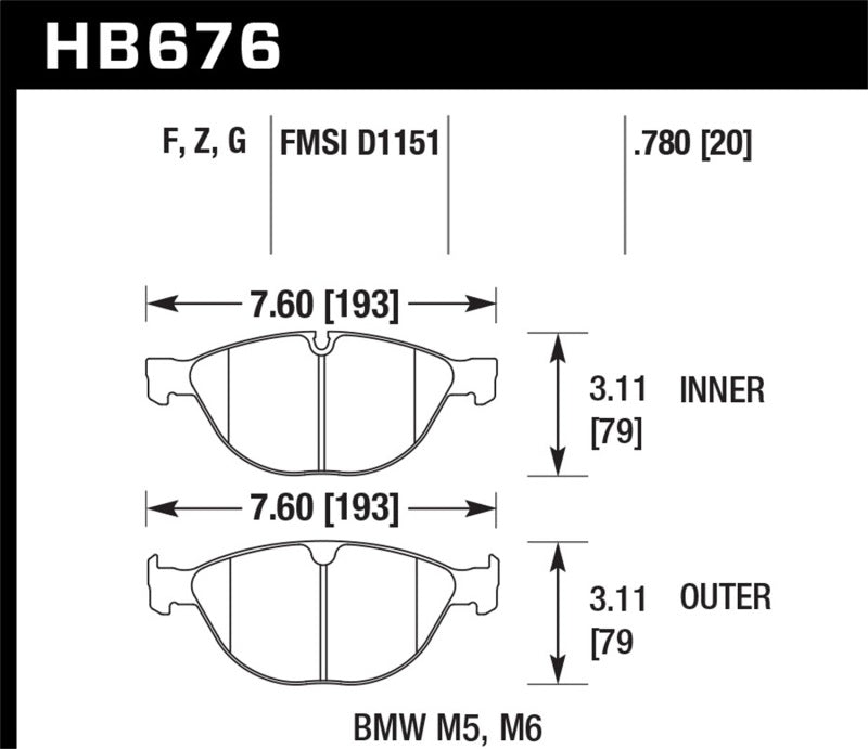 Hawk 08-10 BMW M6 Base 5.0L HPS 5.0 Front Brake Pads-SR1 Performance