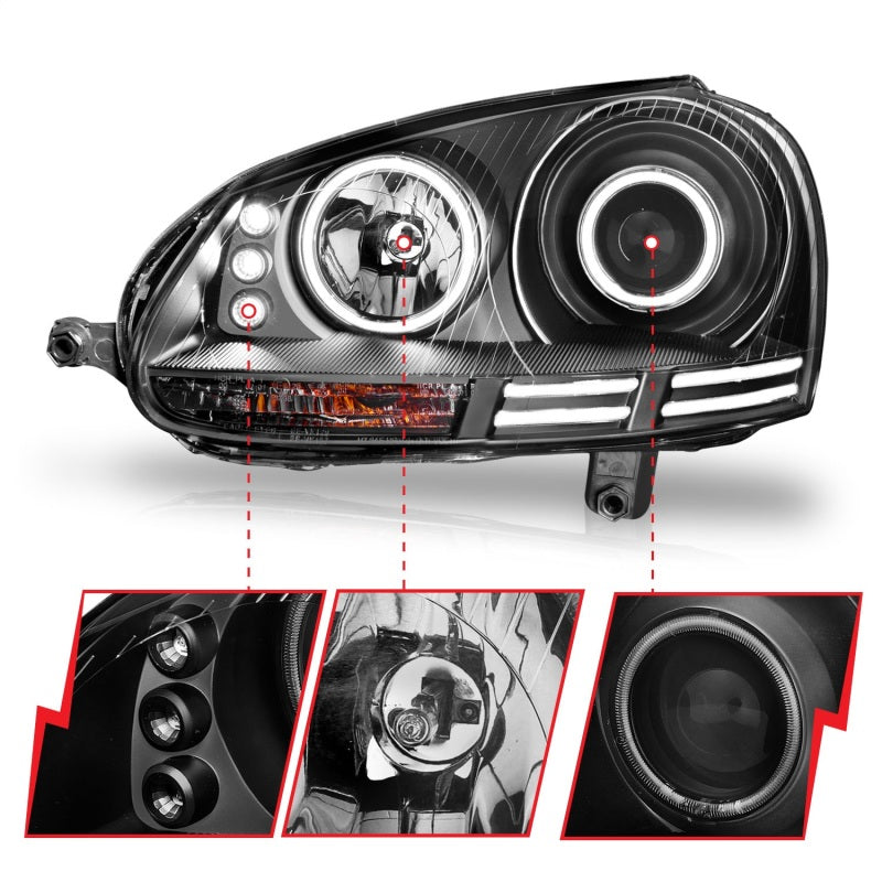 ANZO 2006-2009 Volkswagen Rabbit Projector Headlights w/ Halo Black (CCFL)-SR1 Performance