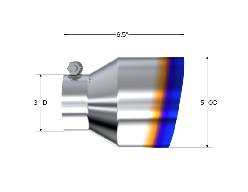 MBRP T304 Stainless Steel Burnt End Angle Cut Exhaust Tip - 3in. ID / 5in. OD / 6.5in. Length-SR1 Performance
