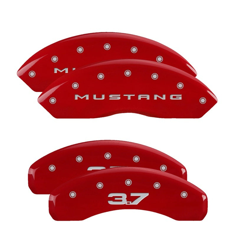 MGP 4 Caliper Covers Engraved Front 2015/Mustang Engraved Rear 2015/37 Red finish silver-SR1 Performance