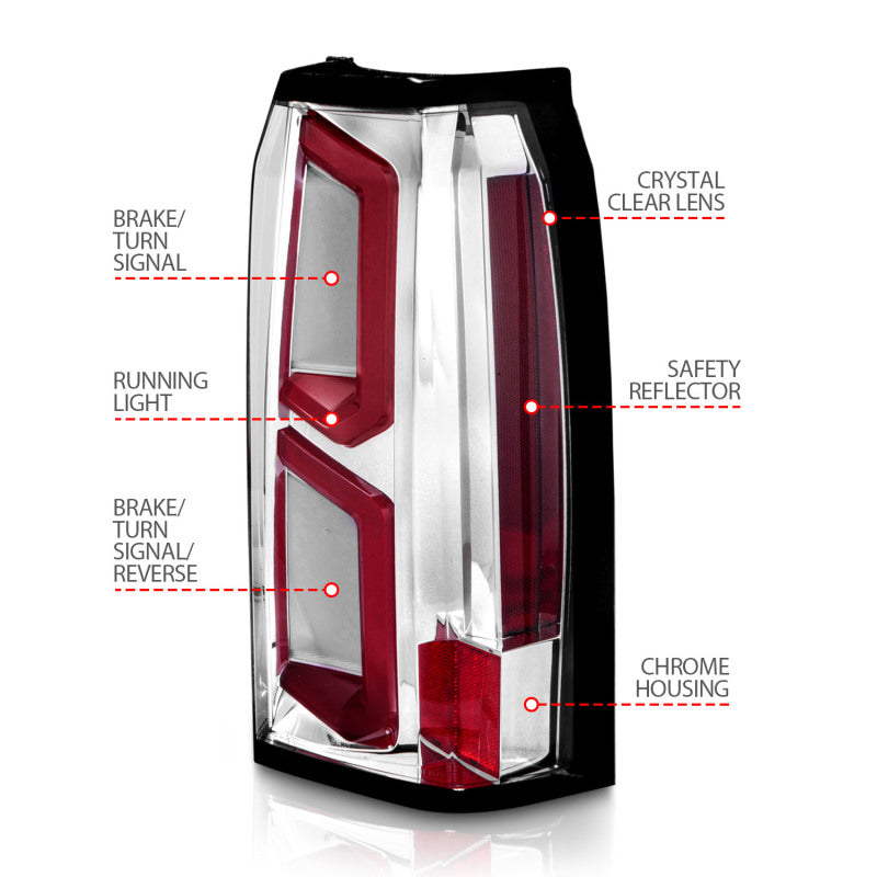 ANZO 2015-2020 Chevrolet Tahoe LED Tail Lights w/ Light Bar Chrome Housing Clear Lens-SR1 Performance