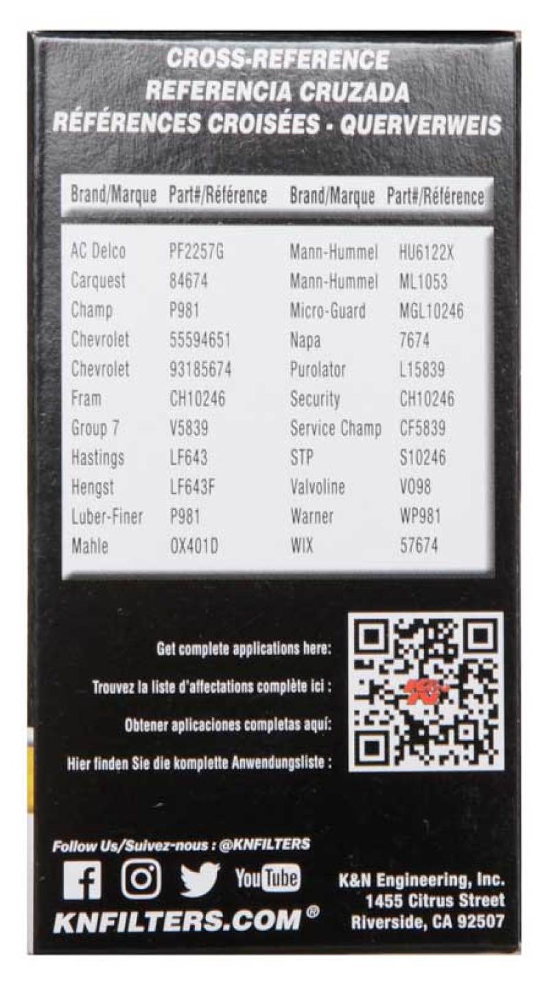 K&N Performance Oil Filter for 09-19 GM 1.4L / 1.6L / 1.8L w/ Hengst Filter Housing-SR1 Performance
