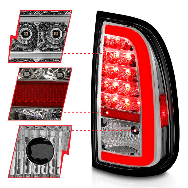 ANZO 00-06 Toyota Tundra LED Taillights w/ Light Bar Chrome Housing Clear Lens-SR1 Performance