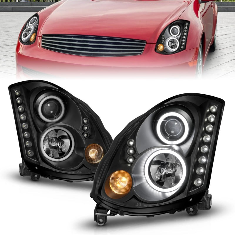 ANZO 2003-2007 Infiniti G35 Projector Headlights w/ Halo Black (CCFL) (HID Compatible)-SR1 Performance