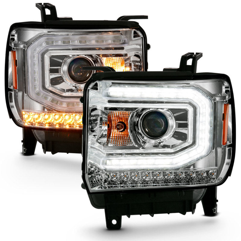 ANZO 2016-2019 Gmc Sierra 1500 Projector Headlight Plank Style Chrome w/ Sequential Amber Signal-SR1 Performance