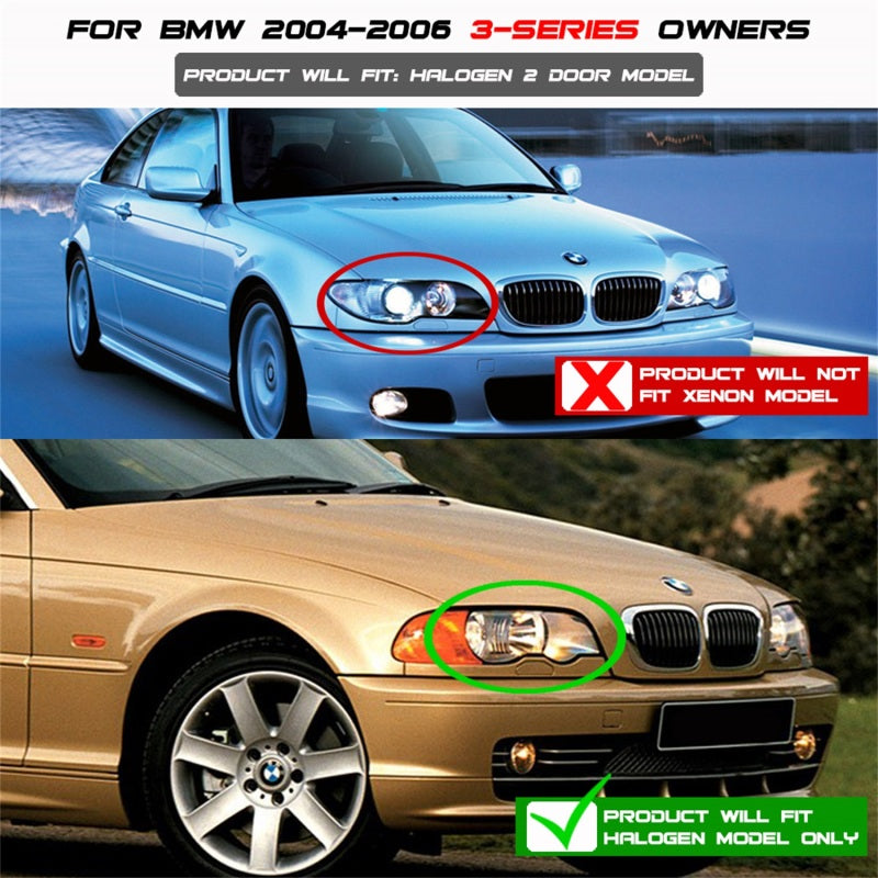 Spyder BMW E46 3-Series 04-06 2 DR Projector Halogen Model- LED Halo Blk PRO-YD-BMWE4604-2DR-HL-BK-SR1 Performance