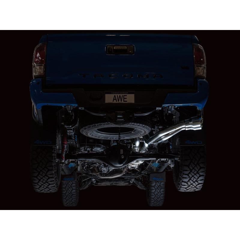 AWE 16-22 Toyota Tacoma 0FG Catback Exhaust w/ BashGuard - Dual Chrome Silver Tips-SR1 Performance