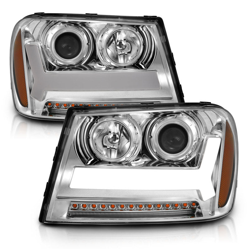 ANZO 2006-2009 Chevrolet Trailblazer Projector Headlights w/ Plank Style Design Chrome w/ Amber-SR1 Performance