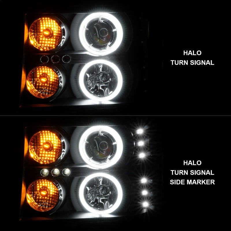 ANZO 2007-2013 Gmc Sierra 1500 Projector Headlights w/ Halo Black-SR1 Performance