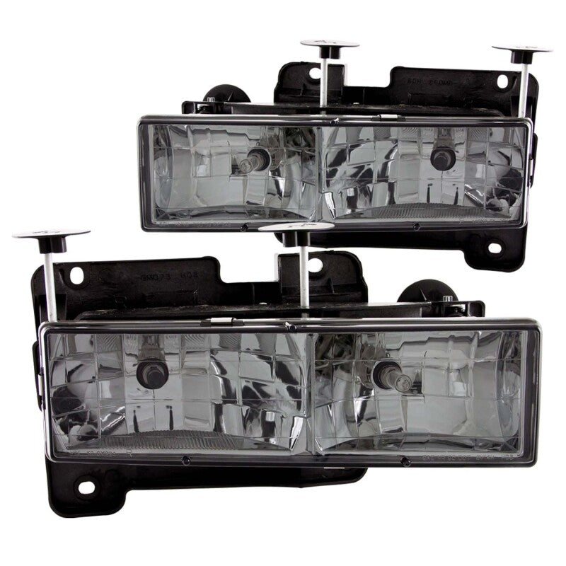 ANZO 1988-1998 Chevrolet C1500 Crystal Headlights with Smoke Lens and Chrome Housing