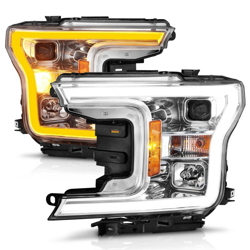 ANZO 2018-2020 Ford F-150 Projector Headlight w/Plank Style Switchback Chrome Housing-SR1 Performance