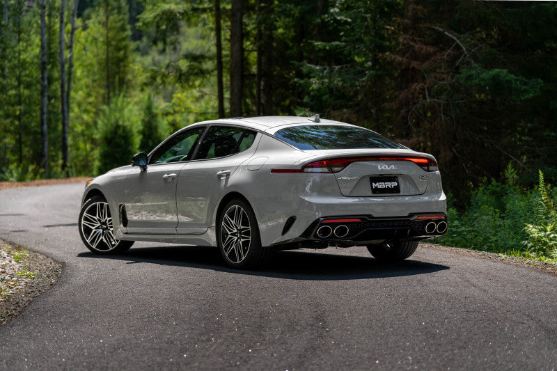 MBRP 2022 Kia Stinger 3.3L T304 SS Cat-Back Exhaust- Dual Split Rear Quad Outlet Uses Factory Bezels-SR1 Performance