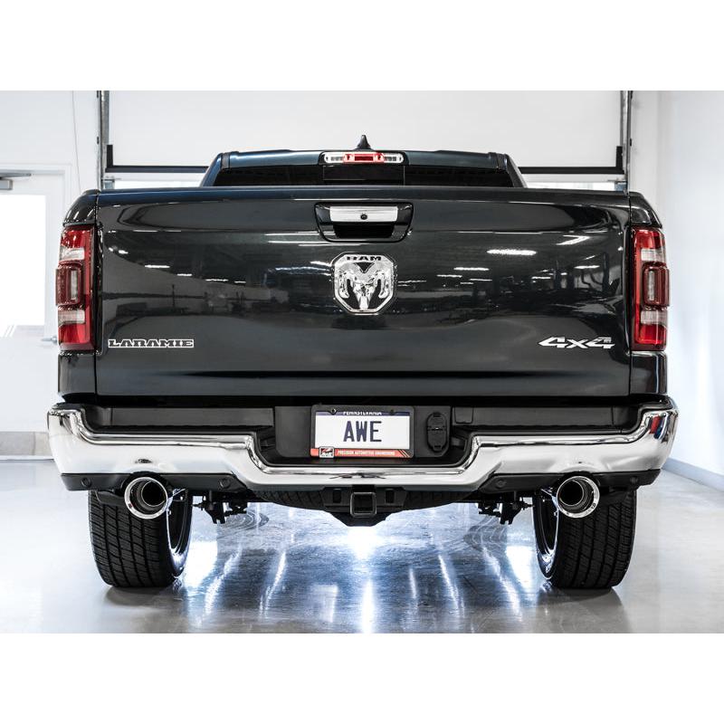 AWE Tuning 19-21 RAM 1500 5.7L (w/Cutouts) 0FG Dual Rear Exit Cat-Back Exhaust - Chrome Silver Tips-SR1 Performance