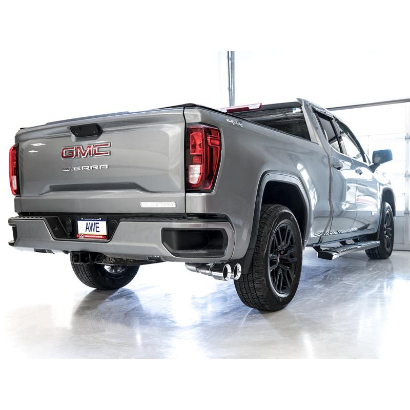 AWE Tuning 4th Gen GM 1500 5.3L 0FG Catback Dual Side Exit (Flat Bumper) - Chrome Tips-SR1 Performance