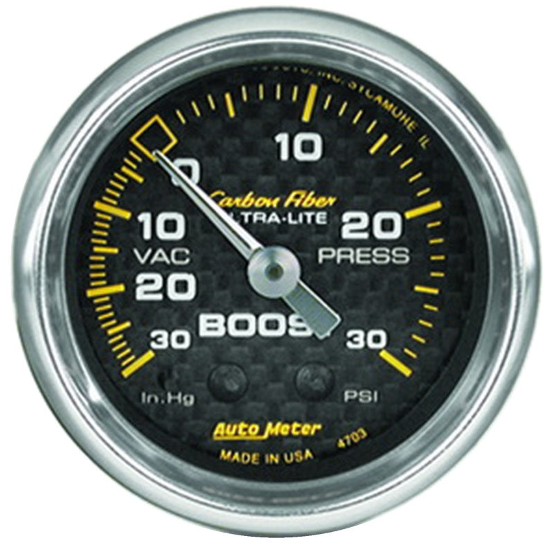 Autometer Carbon Fiber 52mm 30 PSI Mechanical Boost Gauge-SR1 Performance