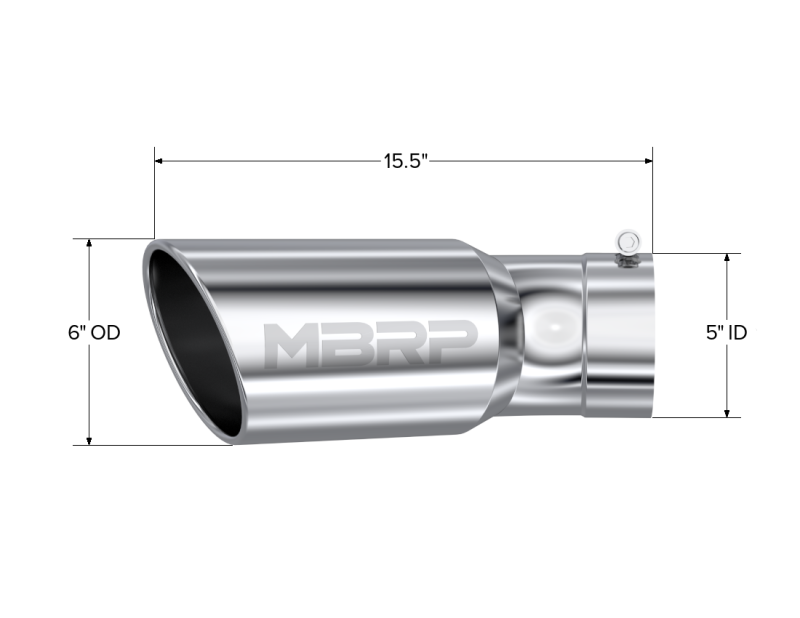 MBRP Universal Tip 6in OD 5in Inlet 15.5in Length 30 Deg Bend Angled Rolled End T304-SR1 Performance