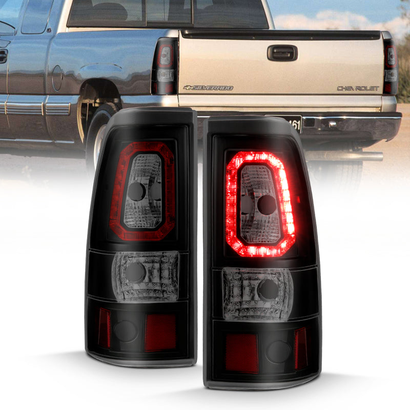 ANZO 1999-2002 Chevy Silverado 1500 LED Taillights Plank Style Black w/Smoke Lens-SR1 Performance