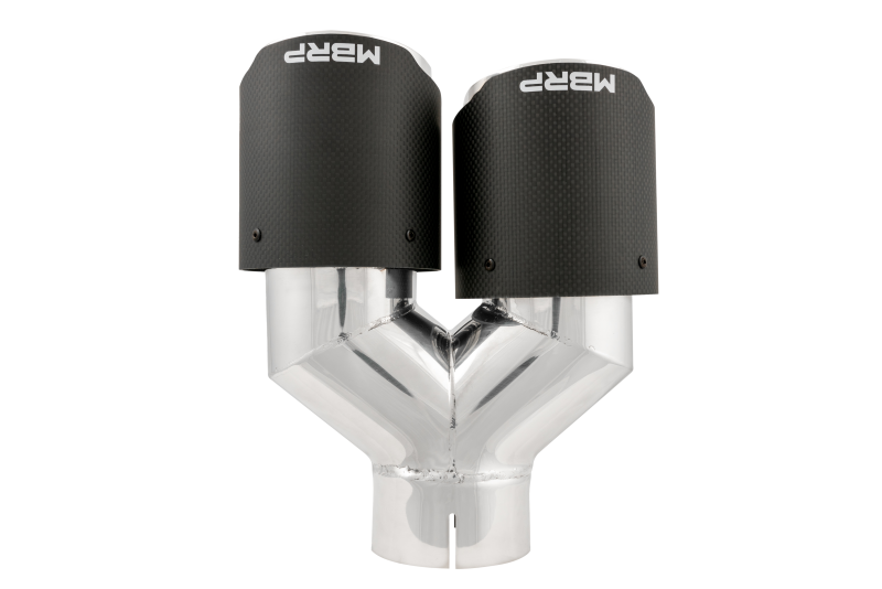 MBRP 3in ID / Dual 4in OD Out Staggered L 9.37in / R 9.87in Dual Wall Carbon Fiber Univ Exhaust Tip-SR1 Performance