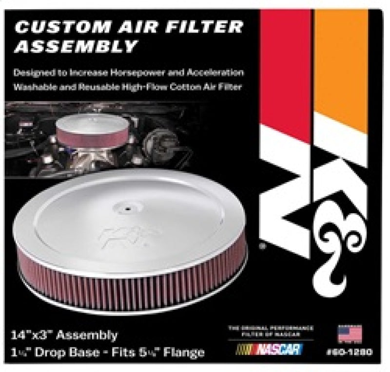 K&N 14in Red Custom Air Cleaner Assembly - 5.125in ID x 14in OD x 2.75in H x 1.25in Drop Base-SR1 Performance