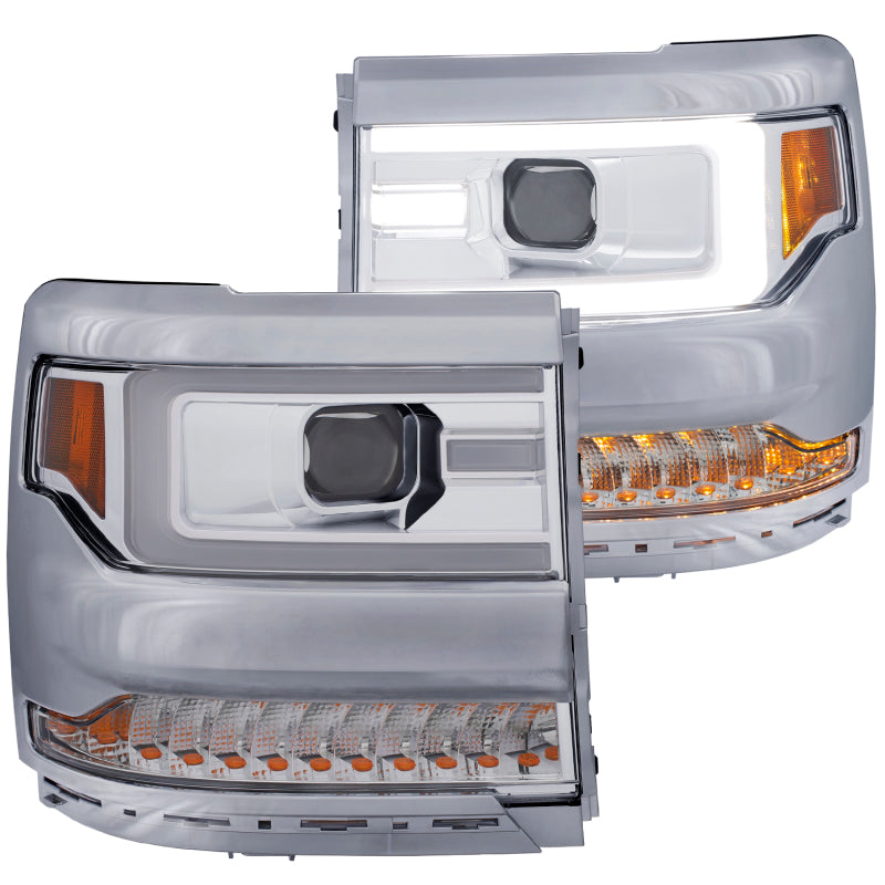 ANZO 16+ Chevy Silverado 1500 Projector Headlights Plank Style Chrome w/Amber/Sequential Turn Signal-SR1 Performance