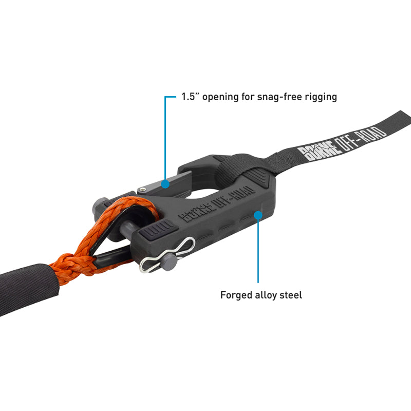 Borne Off-Road Winch Hook with 3/8 Inch Rope and Hand Strap - Orange
