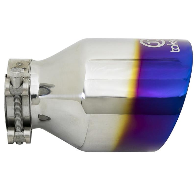aFe Takeda 304 Stainless Steel Clamp-On Exhaust Tip 2.5in. Inlet / 4.5in. Outlet - Blue Flame-SR1 Performance