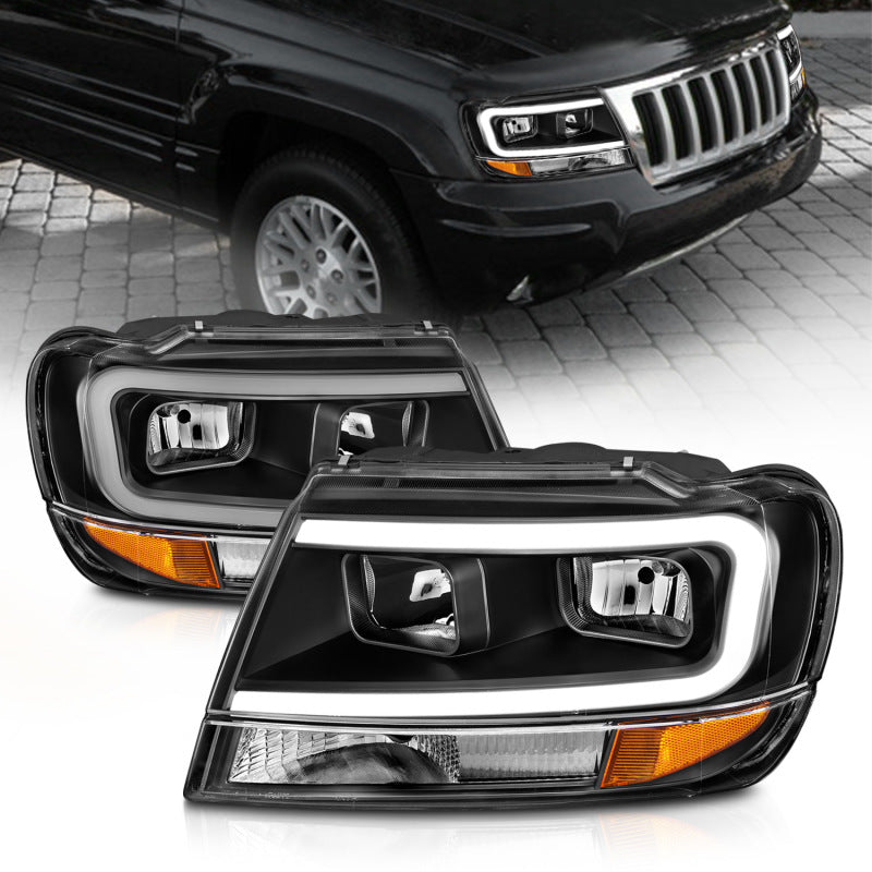 ANZO 99-04 Jeep Grand Cherokee Crystal Headlights - w/ Light Bar Black Housing-SR1 Performance