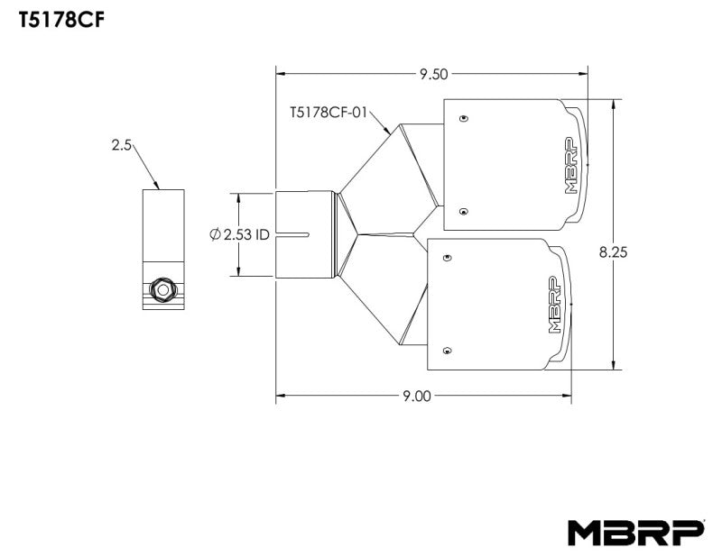 MBRP Universal Carbon Fiber Dual Tip 4in OD/2.5in Inlet-SR1 Performance