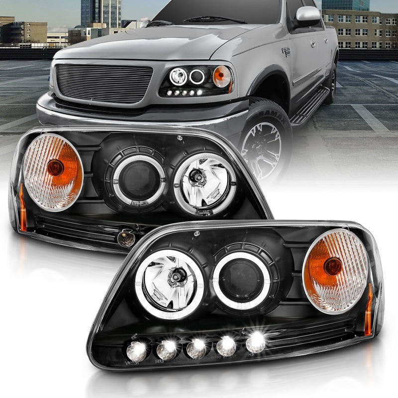 ANZO 1997.5-2003 Ford F-150 Projector Headlights w/ Halo and LED Black 1pc-SR1 Performance