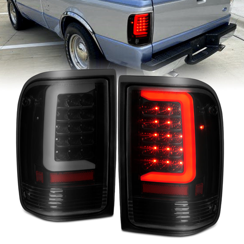 ANZO 1993-1997 Ford Ranger LED Tail Lights w/ Light Bar Black Housing Smoked Lens-SR1 Performance