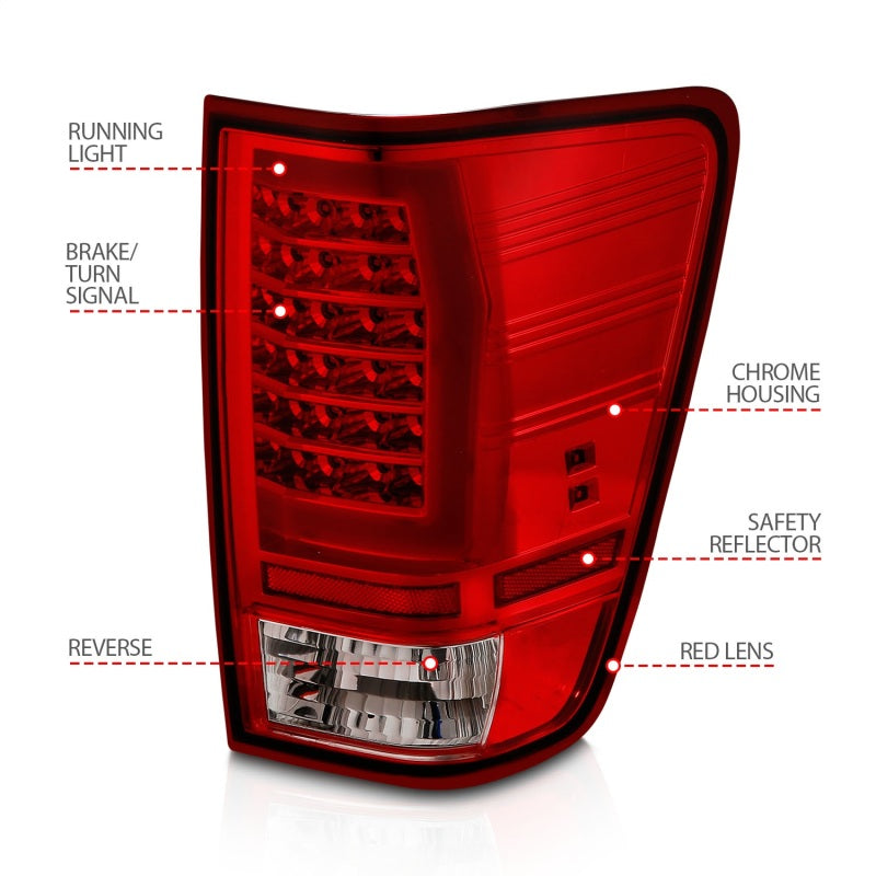 Anzo 04-15 Nissan Titan Full LED Tailights Chrome Housing Red/Clear Lens-SR1 Performance