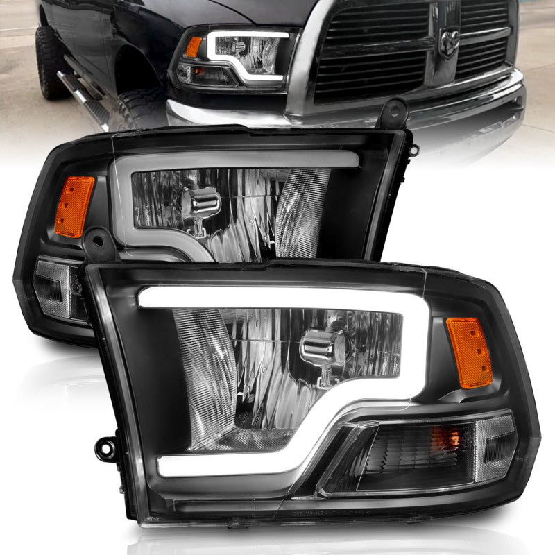 ANZO 2009-2018 Dodge Ram Crystal Headlights with Light Bar, Black Housing, Clear Lens