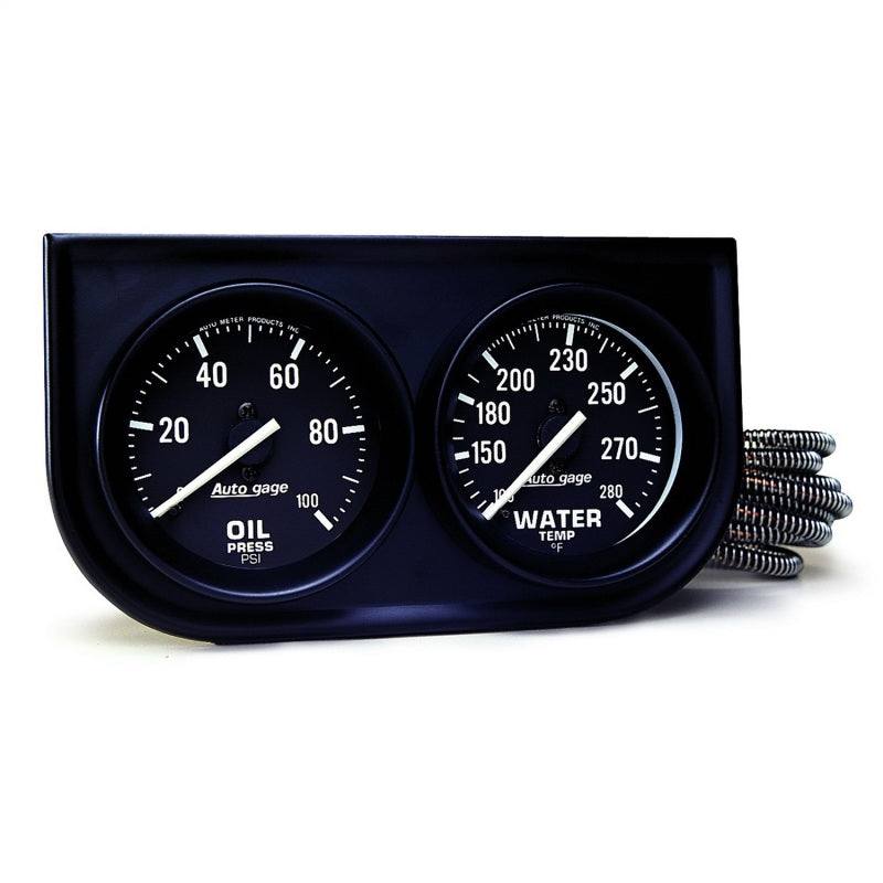 Autometer AutoGage Two-Gauge Console 52.4mm Mech 0-100 PSI Oil Press / 130-280 Deg Water Temp- Black-SR1 Performance