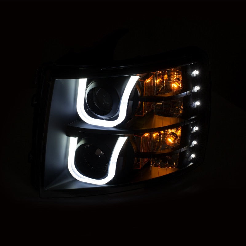 ANZO 2007-2013 Chevrolet Silverado 1500/2500 Projector Headlights w/ U-Bar Switchback Black w/ Amber-SR1 Performance