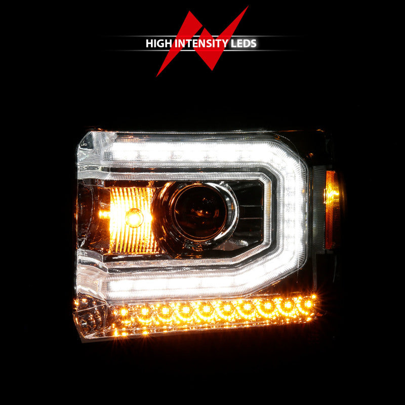 ANZO 2014-2015 Gmc Sierra 1500 Projector Headlights w/ Light Bar Chrome Housing (Halogen Type)-SR1 Performance