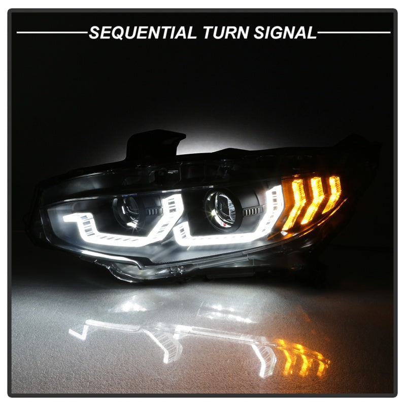 Spyder 16-18 Honda Civic 4Dr w/LED Seq Turn Sig Lights Proj Headlight - Black - PRO-YD-HC16-SEQ-BK-SR1 Performance