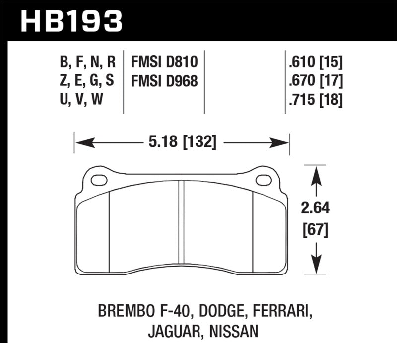 Hawk Dodge / Ferrari Front & Rear / Ferrari / Jaguar / Nissan Front DTC-30 Race Brake Pads-SR1 Performance