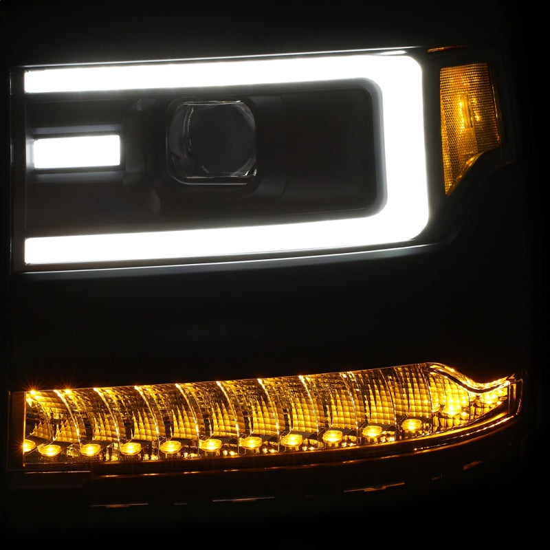 ANZO 16+ Chevy Silverado 1500 Projector Headlights Plank Style Black w/Amber/Sequential Turn Signal-SR1 Performance