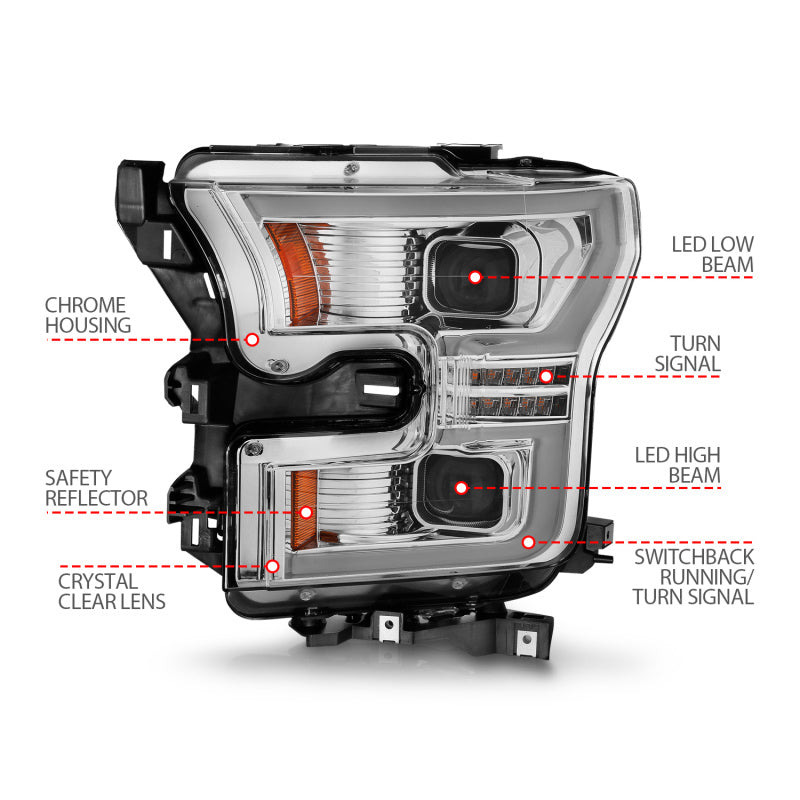 ANZO 15-17 Ford F-150 LED Projector Headlights - w/ Light Bar Switchback Chrome Housing-SR1 Performance