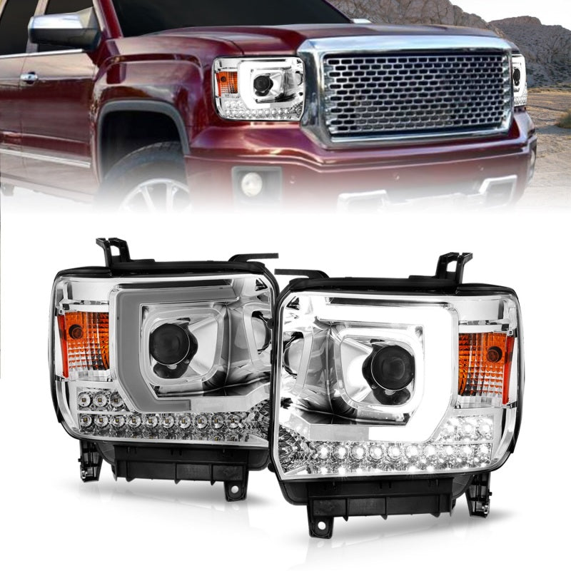 ANZO 14-15 GMC Sierra 1500/2500HD/3500HD Plank Style Projector Headlight - Chrome Housing-SR1 Performance