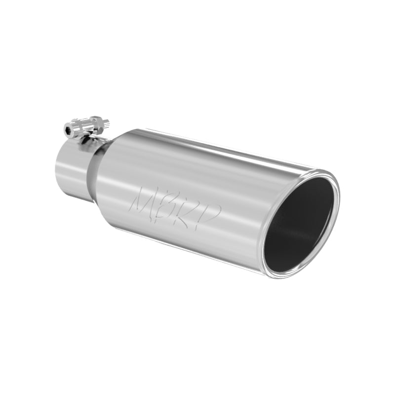 MBRP Universal Tip 4in OD 2.5in Inlet 12in Length Angled Cut Rolled End Clampless No-Weld T304-SR1 Performance